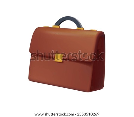 3D Brown leather briefcase isolated on white background. Large size leather bag 3D vector illustration. Office Work Briefcase. Bag for Documents with Lock
