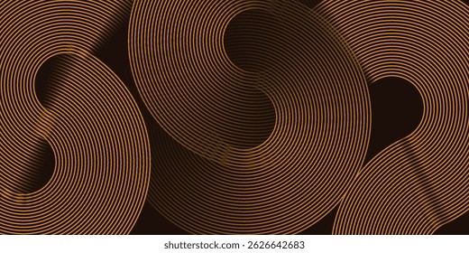 3D brown lines techno abstract background overlap layer on dark space with circles shapes effect decoration. Modern graphic design element stripes style concept for web banner, card, or brochure cover