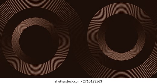 Las líneas marrones 3D techno abstractas del fondo se superponen en el espacio oscuro con la decoración del efecto de las Formas de los círculos. Concepto moderno del estilo de las rayas del elemento de Diseño gráfico para el Anuncio de Web, tarjeta, diseño moderno