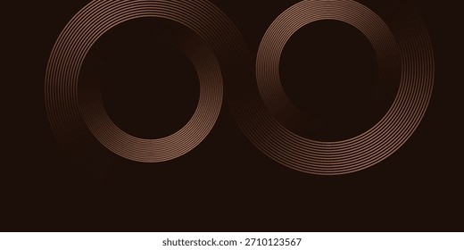 Las líneas marrones 3D techno abstractas del fondo se superponen en el espacio oscuro con la decoración del efecto de las Formas de los círculos. Concepto moderno del estilo de las rayas del elemento de Diseño gráfico para el Anuncio de Web, tarjeta, diseño moderno