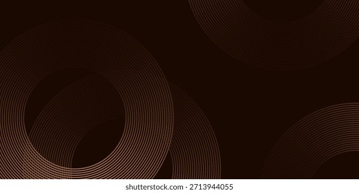 Las líneas marrones 3D techno abstractas del fondo se superponen en el espacio oscuro con la decoración del efecto de las Formas de los círculos. Concepto moderno del estilo de las rayas del elemento de Diseño gráfico para el Anuncio de Web, tarjeta, eps10