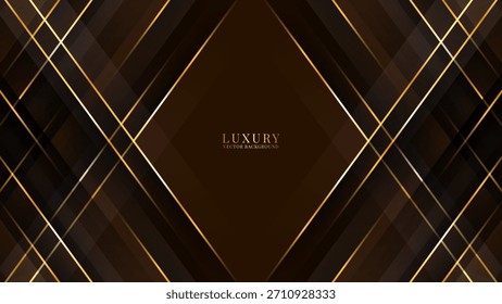 3D brown luxury abstract background overlap layer on dark space with golden polygon lines effect decoration. Modern graphic design element cutout style concept for web, flyer, card, or brochure cover