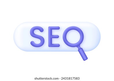 Ilustración de búsqueda SEO de navegador 3D. Optimización SEO para marketing. Icono de barra de búsqueda. Concepto de investigación. Vector moderno y moderno en estilo 3d