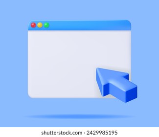 3D Browser Window with Mouse Cursor Isolated. Render Operating System User Interface, GUI. Computer Software. Documents Folder. Abstract Background with UI Panel. Realistic Vector Illustration