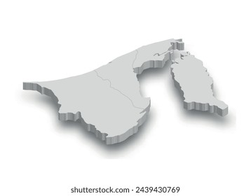 3d Brunei mapa blanco con regiones aisladas sobre fondo blanco