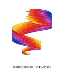 3d Brushstroke multicolor gradient texture brush ribbon isolated on white. abstract colorful wave flow design elements. Vector illustration