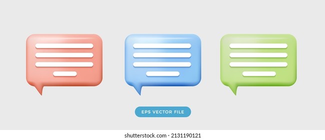 Icono colorido de las comunicaciones de chat de burbujas 3d. Estilo de representación de malla de dibujos animados 3d. conjunto de colecciones