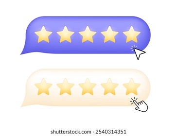 3d bubble five stars with mouse cursor vector in flat style design. Star rate icons set. Feedback concept. Badge with icons on white background. Vector illustration