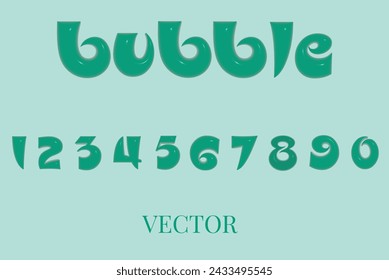 3D bubble font alphabet numbers in y2k style. Turquoise inflated type text isolated on background. Vector realistic