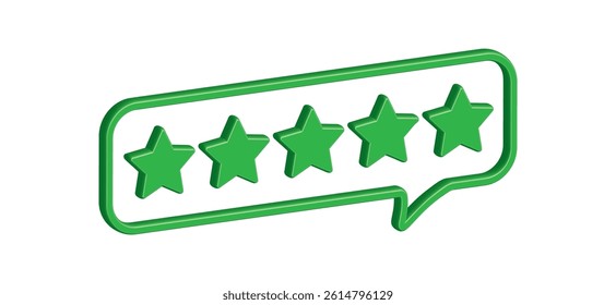 3d Bubble rating five green stars for best excellent services rating for satisfaction. Quality customer rating feedback concept from client employee, product review, 5 green stars vector EPS 10
