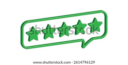 3d Bubble rating five green stars for best excellent services rating for satisfaction. Quality customer rating feedback concept from client employee, product review, 5 green stars vector EPS 10