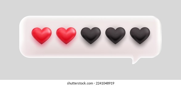 3d burbuja que califica cinco corazón de amor para la mejor calificación de servicios excelentes para satisfacción. 3d 5 le encanta el concepto de comentarios de calidad de los clientes por parte de los empleados clientes, revisión de productos.
