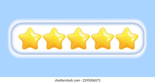 3d bubble rating five stars for best excellent services rating for satisfaction. 3d 5 star for quality customer rating feedback concept, product review. 3d 5 star vector render illustration