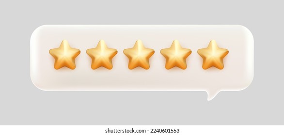 3d bubble rating five stars for best excellent services rating for satisfaction. 3d 5 star for quality customer rating feedback concept from client employee, product review. 3d 5 star vector render 