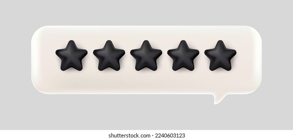 3d bubble rating five stars for best excellent services rating for satisfaction. 3d 5 star for quality customer rating feedback concept from client employee, product review. 3d 5 star vector render 