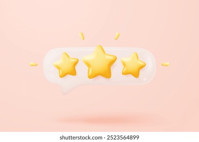 3d bubble rating stars for best excellent services rating for satisfaction. Review for quality customer rating feedback from client employee, product review. 3d star icon vector render illustration