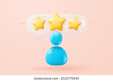 3d bolhas classificação estrelas para melhor excelente classificação de serviços para a satisfação. Análise dos comentários sobre a classificação de qualidade do cliente do funcionário do cliente e análise do produto. ilustração de renderização de vetor de ícone de estrela 3d