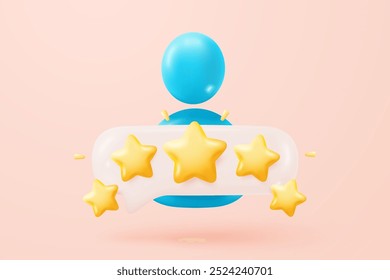 3d bolhas classificação estrelas para melhor excelente classificação de serviços para a satisfação. Análise dos comentários sobre a classificação de qualidade do cliente do funcionário do cliente e análise do produto. ilustração de renderização de vetor de ícone de estrela 3d