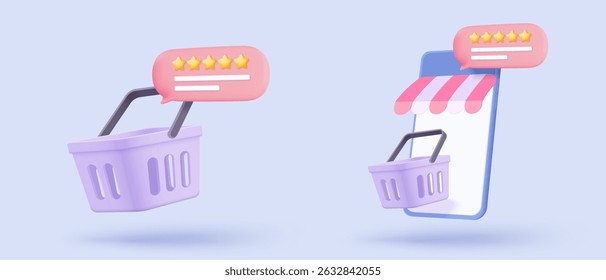 3d bubble rating stars for best excellent services rating for satisfaction. Review for quality customer rating feedback from client employee, product review. 3d star icon vector render illustration