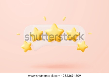 3d bubble rating stars for best excellent services rating for satisfaction. Review for quality customer rating feedback from client employee, product review. 3d star icon vector render illustration