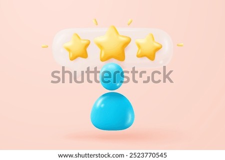 3d bubble rating stars for best excellent services rating for satisfaction. Review for quality customer rating feedback from client employee, product review. 3d star icon vector render illustration