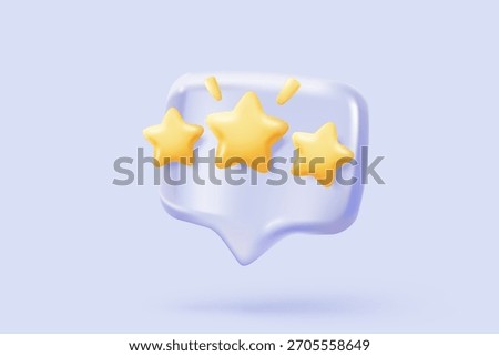 3d bubble rating stars for best excellent services rating for satisfaction. Review for quality customer rating feedback from client employee, product review. 3d star icon vector render illustration