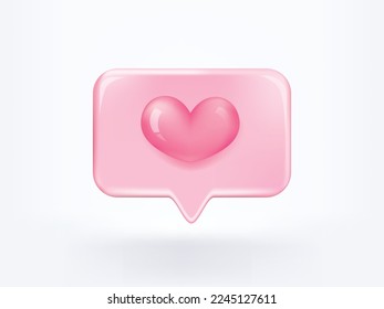 3d bubble speech message icon with heart isolated. Love message on social media concept. Heart vector,Heart icon,Heart symbol vector.