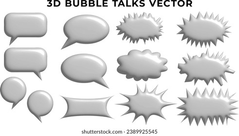 3D bubble talk, notification, chat, comment, conversation, discussion isolated inflated cut out balloon vector icon set. Collection of comic speech balloon icon.