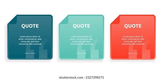 Banner testimonial de burbujas 3D, cita, infografía. Diseños de plantillas de publicaciones en medios sociales para citas. Burbujas de voz vacías, burbujas de comillas y cuadro de texto. EPS10 de ilustración vectorial.