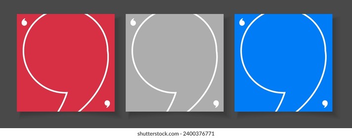 Banner testimonial de burbujas 3D, cita, infografía. Diseños de plantillas de publicaciones en medios sociales para citas. Burbujas de voz vacías, burbujas de comillas y cuadro de texto. EPS10 de ilustración vectorial.