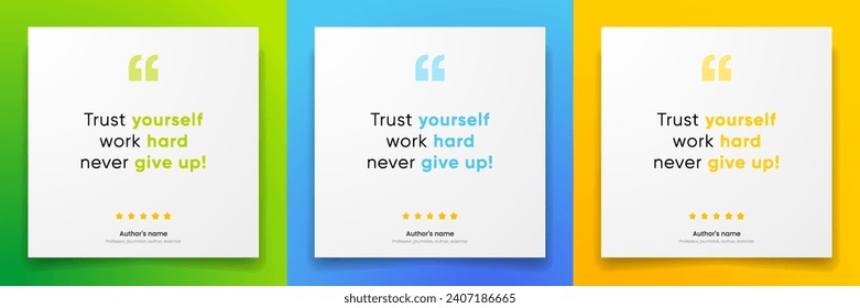 3D bubble testimonial banner, quote, infographic. Social media post template designs for quotes. Empty speech bubbles, quote bubbles and text box. Vector Illustration EPS10.