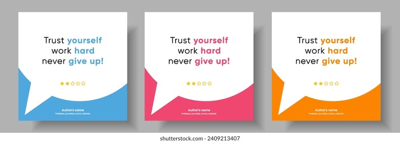 3D bubble testimonial banner, quote, infographic. Social media post template designs for quotes. Empty speech bubbles, quote bubbles and text box. Vector Illustration EPS10.