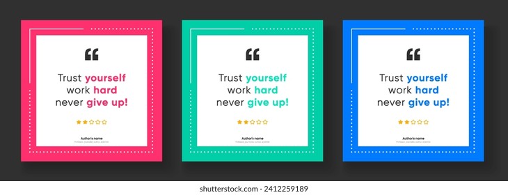 3D bubble testimonial banner, quote, infographic. Social media post template designs for quotes. Empty speech bubbles, quote bubbles and text box. Vector Illustration EPS10.