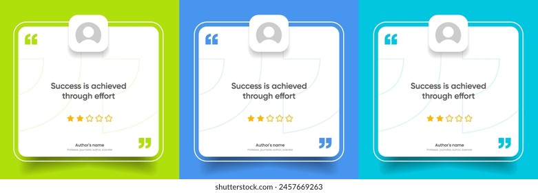 3D bubble testimonial banner, quote, infographic. Social media post template designs for quotes. Empty speech bubbles, quote bubbles and text box. Vector Illustration EPS10.