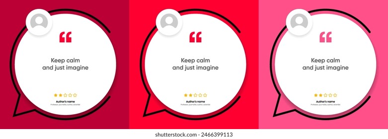 3D bubble testimonial banner, quote, infographic. Social media post template designs for quotes. Empty speech bubbles, quote bubbles and text box. Vector Illustration EPS10.