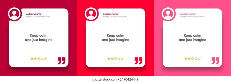 3D bubble testimonial banner, quote, infographic. Social media post template designs for quotes. Empty speech bubbles, quote bubbles and text box. Vector Illustration EPS10.