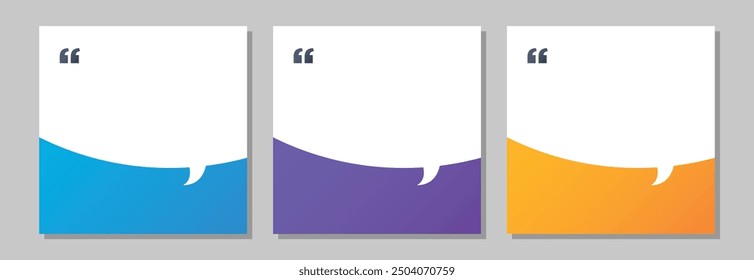 Anuncio testimonial de la burbuja 3D, cita, infografía. Los medios sociales publican diseños de Plantillas para citas. Burbujas de discurso vacías, burbujas de cita y cuadro de texto. Ilustración vectorial EPS10.