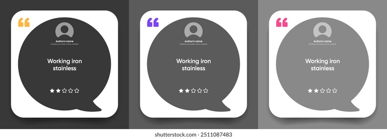 3D bubble testimonial banner, citação, infográfico. Projetos de modelo de postagem de mídia social para cotações. Bolhas de fala vazias, bolhas de citação e caixa de texto. Ilustração vetorial EPS10.