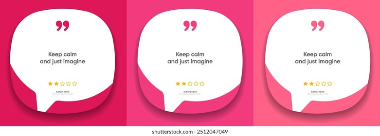 3D bubble testimonial banner, citação, infográfico. Projetos de modelo de postagem de mídia social para cotações. Bolhas de fala vazias, bolhas de citação e caixa de texto. Ilustração vetorial EPS10.