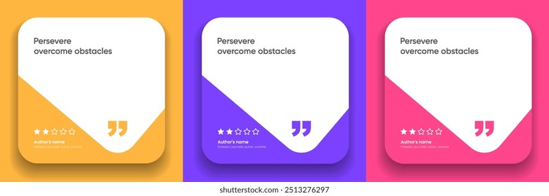 Anuncio testimonial de la burbuja 3D, cita, infografía. Los medios sociales publican diseños de Plantillas para citas. Burbujas de discurso vacías, burbujas de cita y cuadro de texto. Ilustración vectorial EPS10.