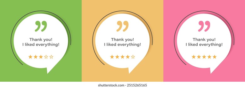 3D bubble testimonial banner, quote, infographic. Social media post template designs for quotes. Empty speech bubbles, quote bubbles and text box. Vector Illustration.