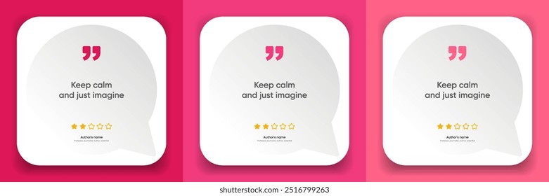 3D bubble testimonial banner, quote, infographic. Social media post template designs for quotes. Empty speech bubbles, quote bubbles and text box. Vector Illustration EPS10.