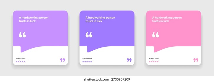 Anuncio testimonial de la burbuja 3D, cita, infografía. Los medios sociales publican diseños de Plantillas para citas. Burbujas de discurso vacías, burbujas de cita y cuadro de texto. Ilustración vectorial EPS10.