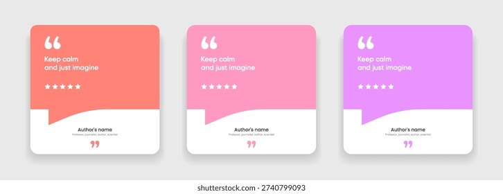 3D bubble testimonial banner, quote, infographic. Social media post template designs for quotes. Empty speech bubbles, quote bubbles and text box. Vector Illustration EPS10.