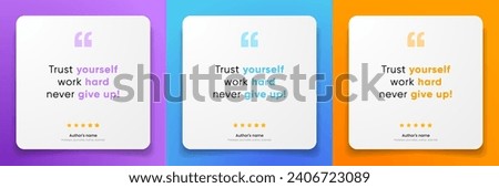 3D bubble testimonial banner, quote, infographic. Social media post template designs for quotes. Empty speech bubbles, quote bubbles and text box. Vector Illustration EPS10.