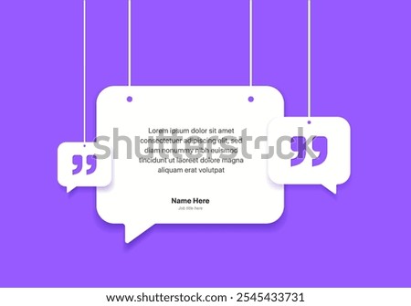 3D bubble testimonial banner, quote, infographic. Social media post template designs for quotes. Empty speech bubbles, quote bubbles and text box. Vector Illustration EPS10.