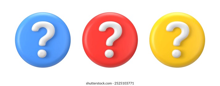 3d bubbles with question. Ask icon marks for faq section. Set of isolated signs for support, advice or survey.