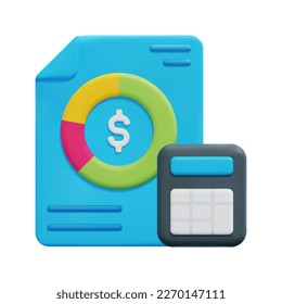 3d portador de iconos de documento y calculador movido. Aislado sobre fondo blanco. 3d concepto contable, empresarial y financiero. Dibujo de estilo mínimo. Ilustración del vector de icono 3d.
