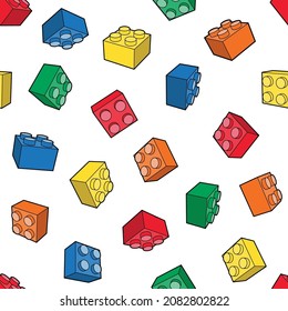 3D Building Block Brick Toy Like Lego, Seamless Vector Pattern, Brick Toy Design For Kids Fashion, Baby Fabric, Print And Wallpaper.