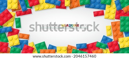 3d Building brick block toys template design for sales promotion. Banner vector toy with colorful blocks bricks toy background for wallpaper, flyer, poster, web, ads, social media for baby and kid